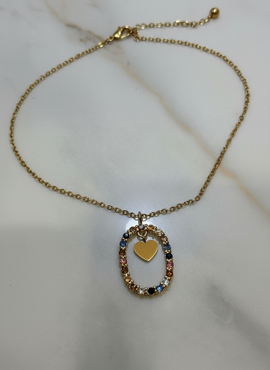 Il mio cuore – Collana con cuoricino e strass multicolor