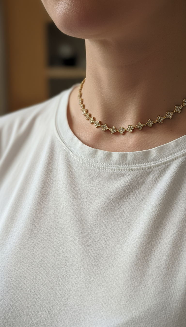 Collana quadrifoglio – crystal gold